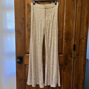 Saints and Hearts Champagne Sequin Flare Pants Size Medium